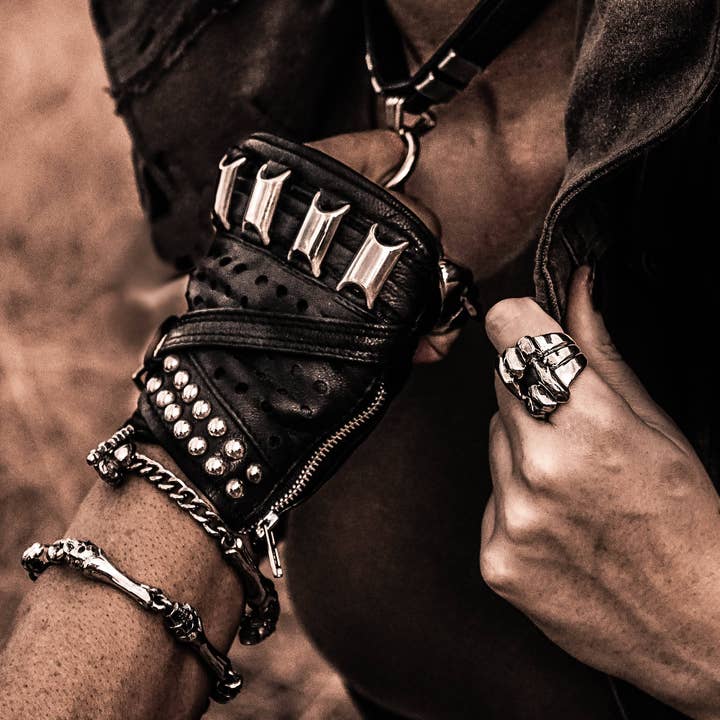 Unisex läder fingerlösa motorcykelhandskar för wholesale av JUNGLE TRIBE