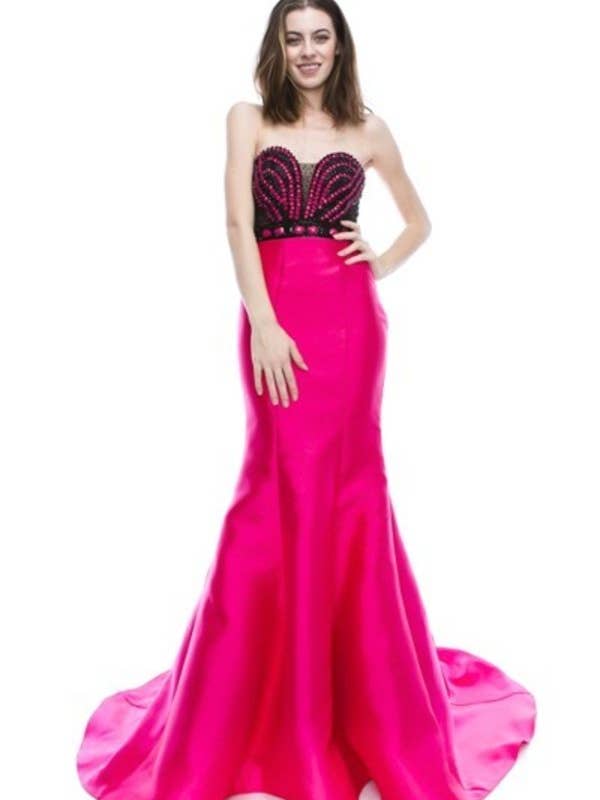 Beaded Strapless Luxury Satin Dress L9001 for wholesale by Chicas