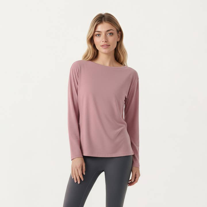 Active by Anna-Kaci - Wholesale T-Shirt - Women's - Long Sleeve Pullover Top with Relaxed Fit and Boat Neckline9