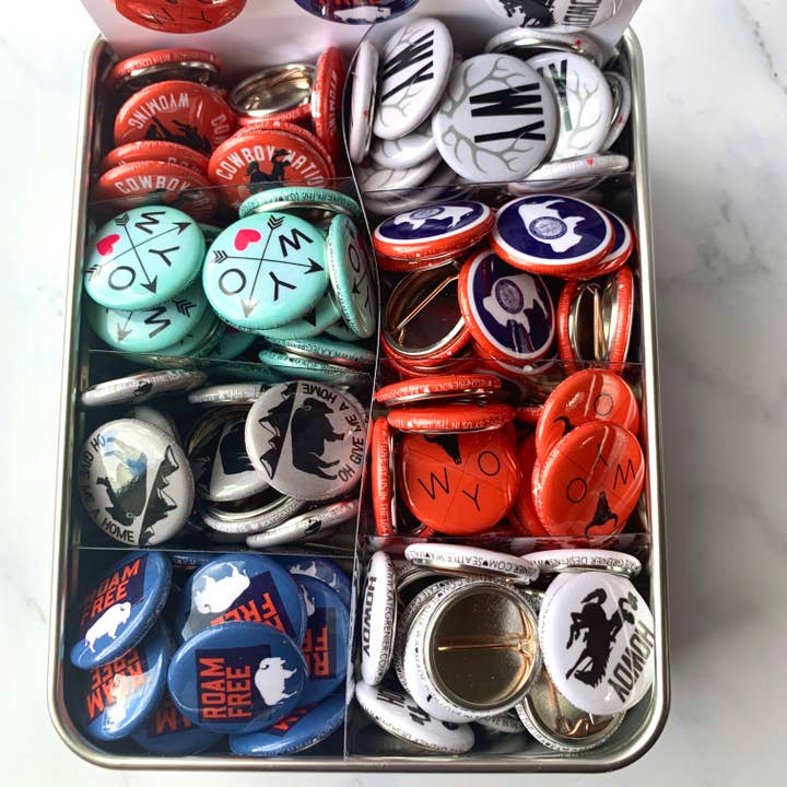 Kate's Magnets - Wholesale Lapel Pin/Button - Wyoming Button Tin of 200 1" Buttons4