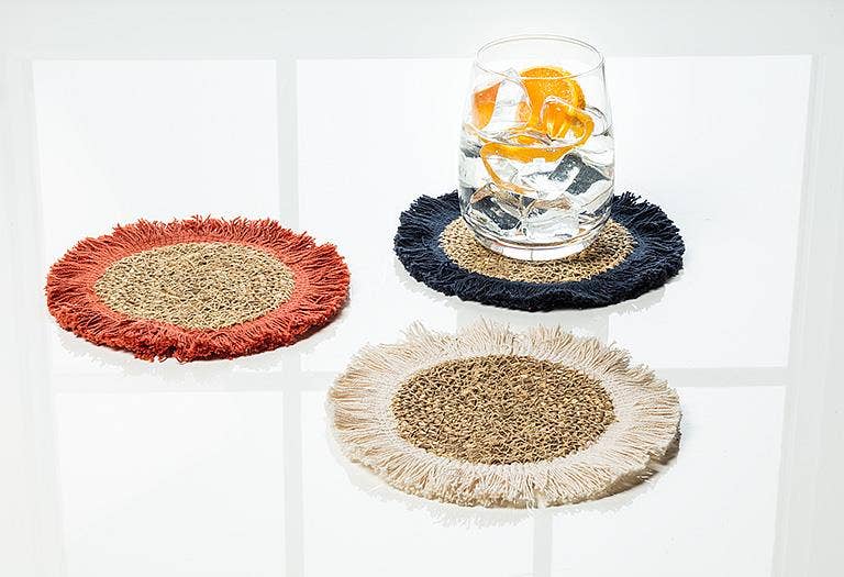 Abbott - Wholesale Onderzetters - Onderzetter met franjes - Marineblauw - 15 cm3