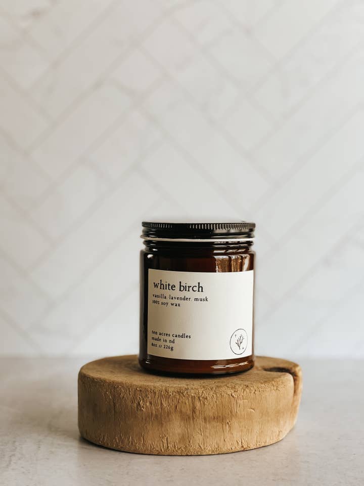 White Birch // 8oz soy candle for wholesale by Ten Acres Candles