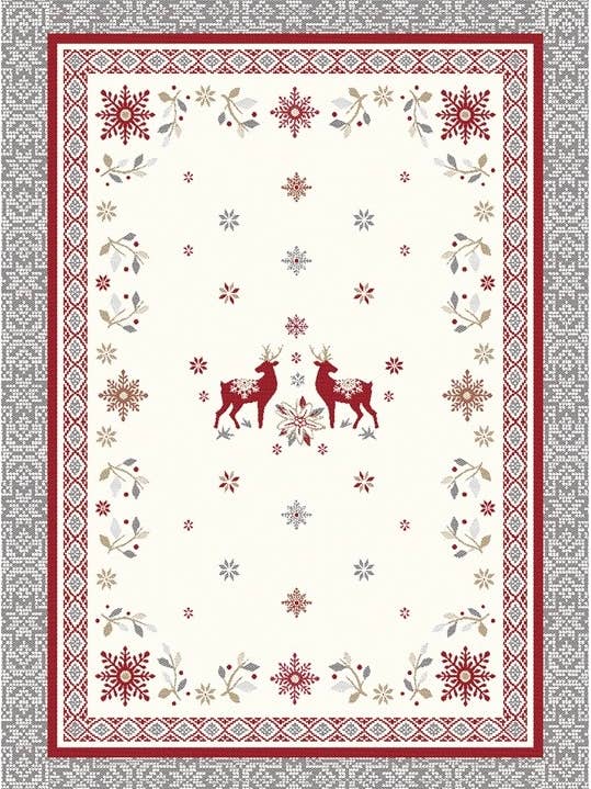 French Holiday Printed Tea Towel - Ivory with Gray Border for wholesale by Mierco European Linens