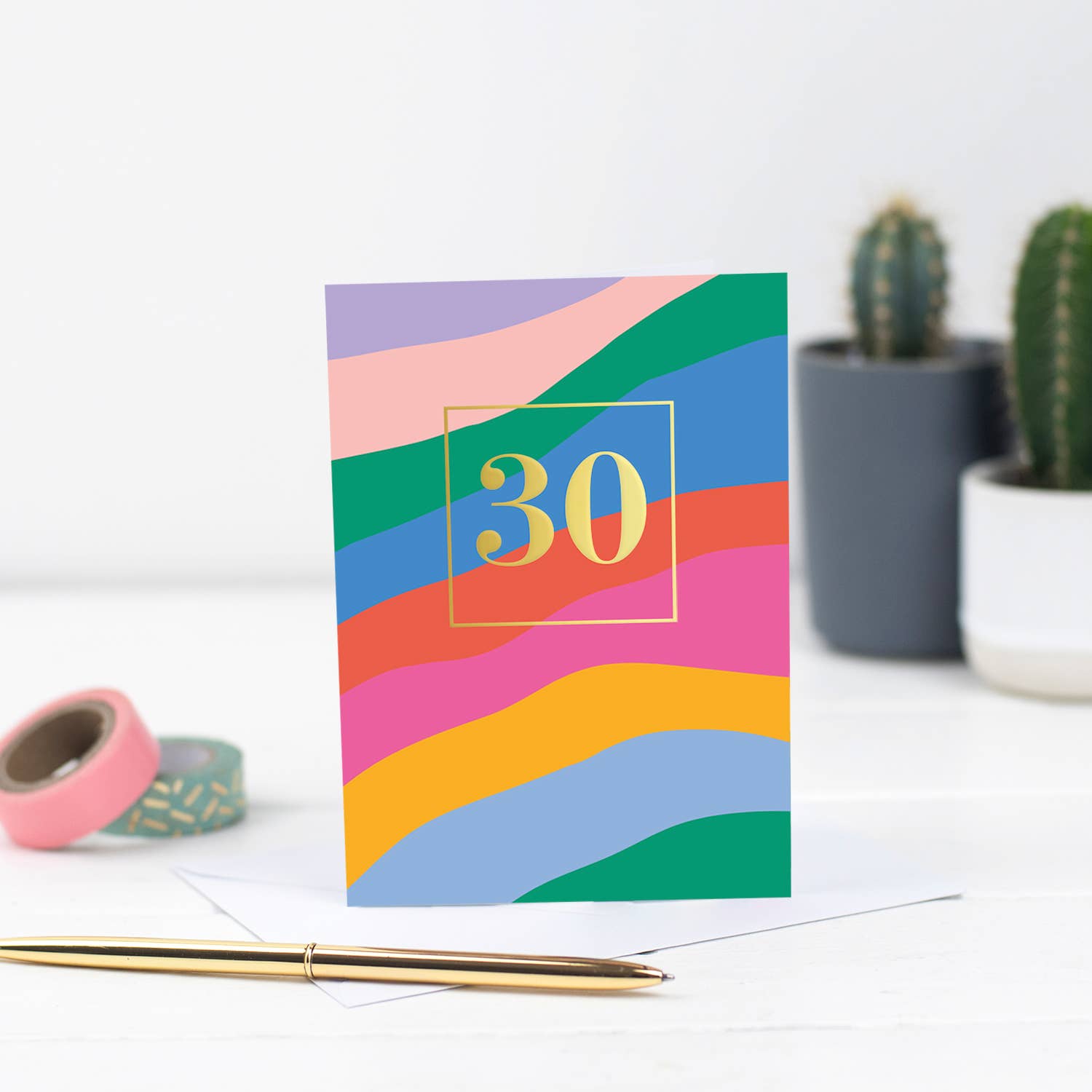 Mifkins – wholesale Birthday card – Vibrant Striped 30th Birthday Card with Gold Foil Number5