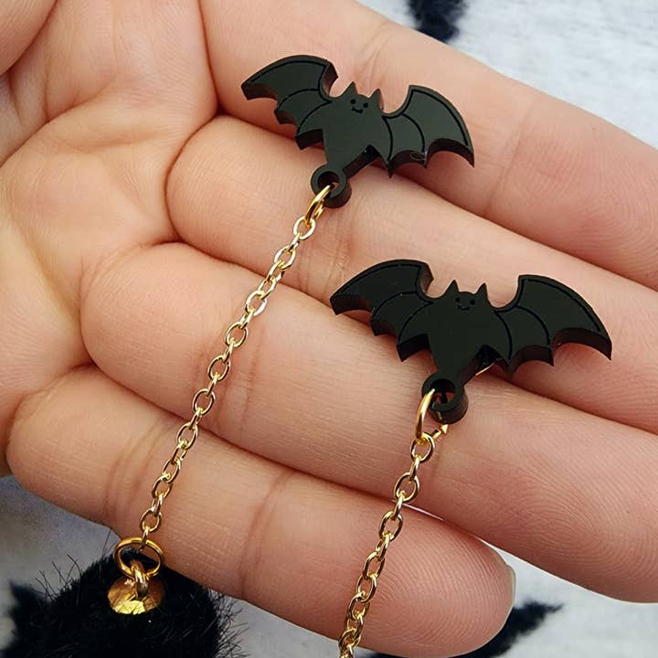 SHOPMALASTORE - Wholesale Dangle Earrings - Bat Poof Earrings - Black