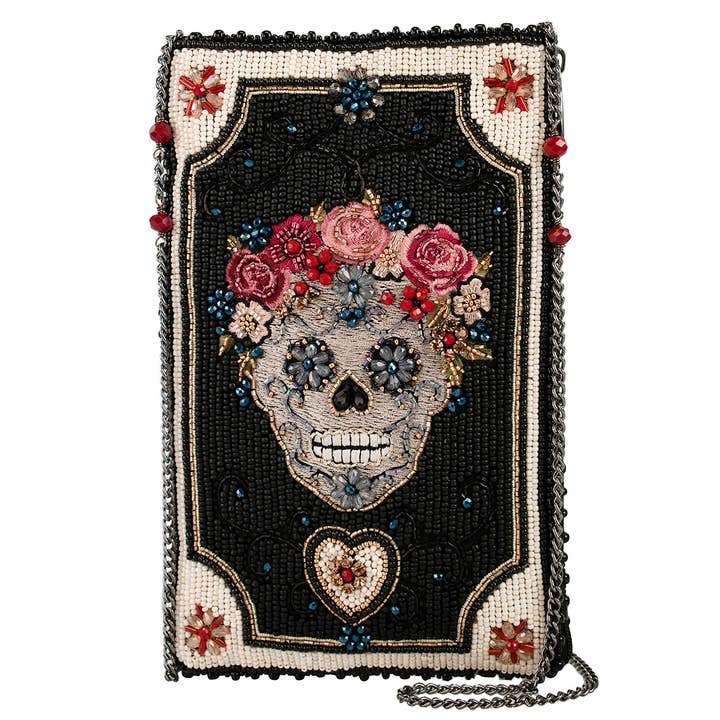 Bloemige Geest Kralen Schedel met Bloemen Crossbody Telefoontasje voor wholesale door Mary Frances Accessories