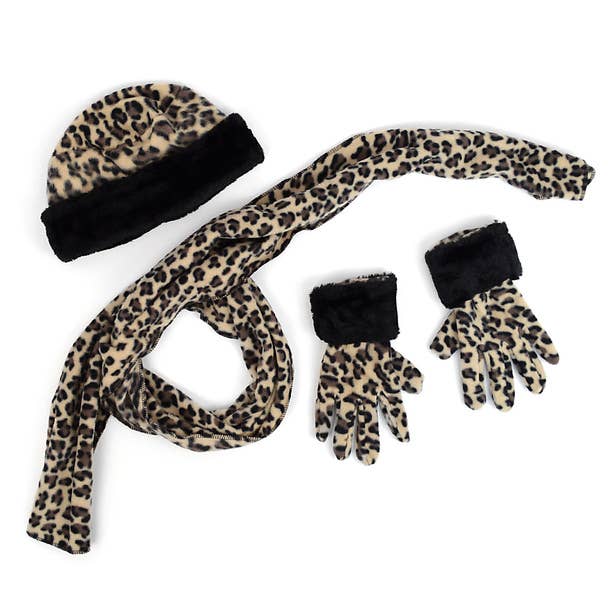 Selini New York - Wholesale Winter Accessory Set - Kids - Kid's Leopard Print with Fur Trim Winter Set2