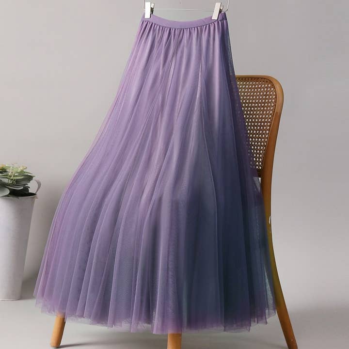 ACCITY - Wholesale Skirt - Women's - SOLID COLOR ELASTIC-WAIST MESH TULLE A-LINE SKIRT_CWBLS0372