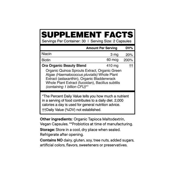 Ora Organic - Wholesale Oral Supplement/Vitamin - Be You Tiful Beauty Capsules - 60ct