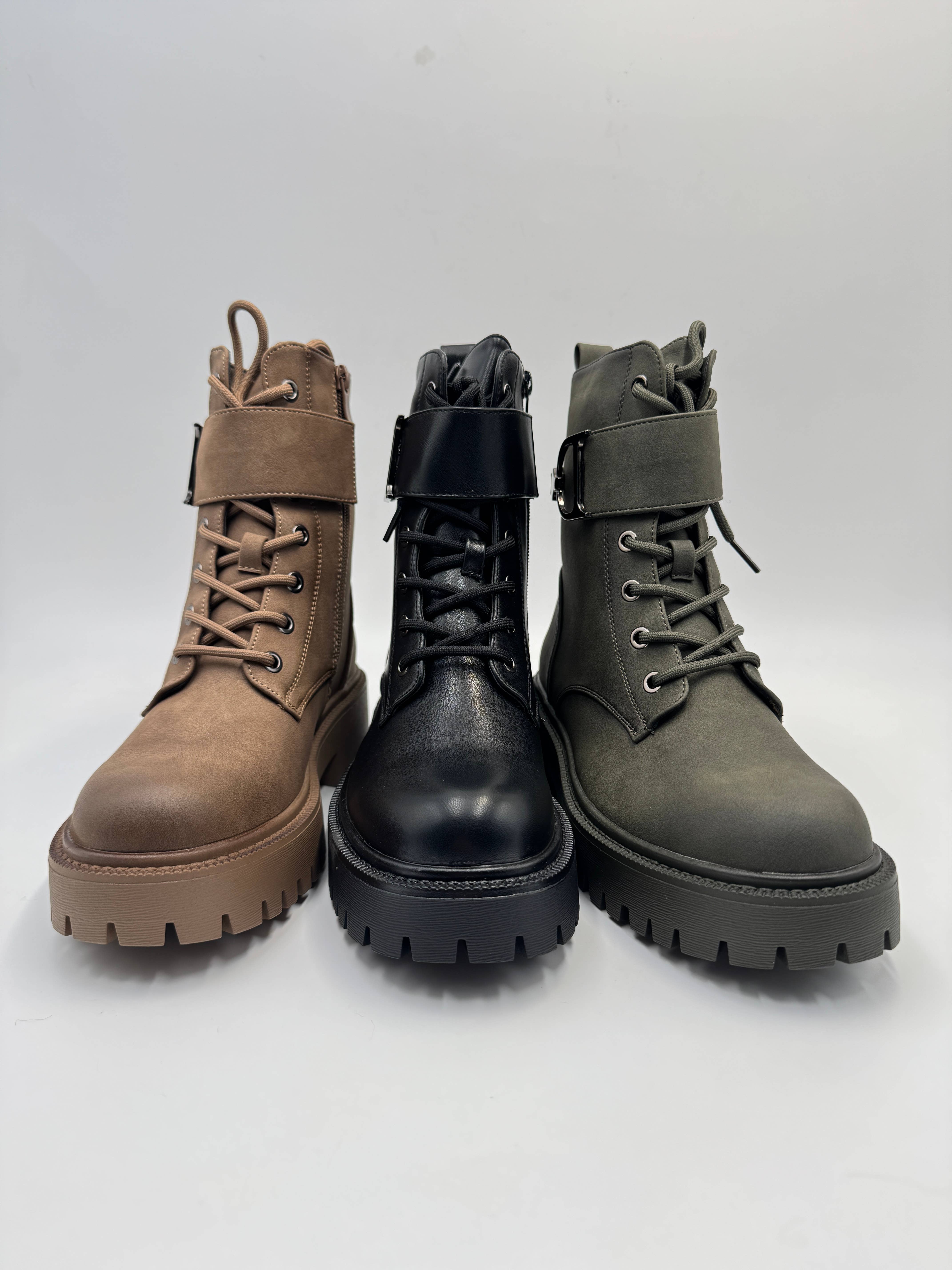Rentoes - Venta al por mayor Botas militares - Mujer - Botas de combate gruesas para mujer con cordones y hebilla12