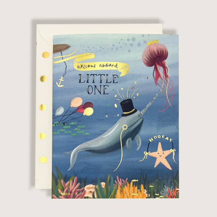 Welcome Aboard Little One Baby or Adoption Greeting Card for wholesale by The First Snow