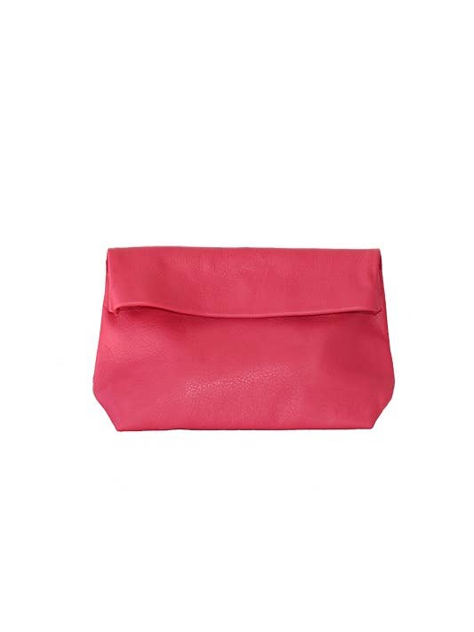 Large fuchsia leather pouch for wholesale by Ripauste