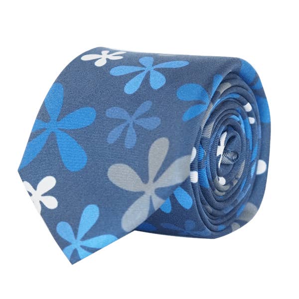 Cravate italienne florale en soie faite main Skinny - Bleu pour la vente par COCHIC