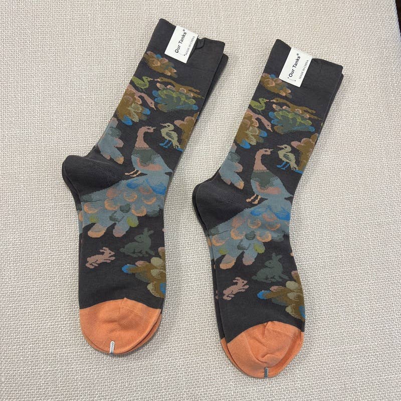 Tourtiwi - Wholesale Socks - Unisex - Oil painting style animal flower print socks0