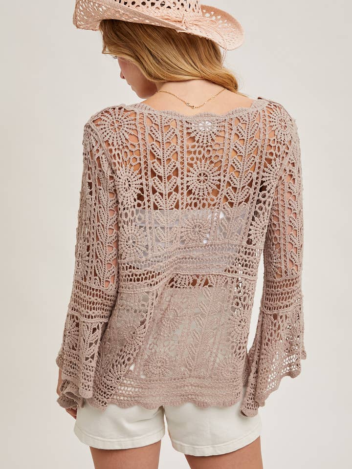 Bluivy - Wholesale Knit Top - Women's - CROCHET SHEER BELL-SLEEVE PULLOVER TOP12