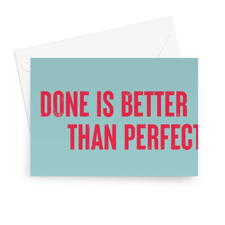 DONE IS BETTER - Carte de vœux bleue/rouge pour la vente par burnt peach
