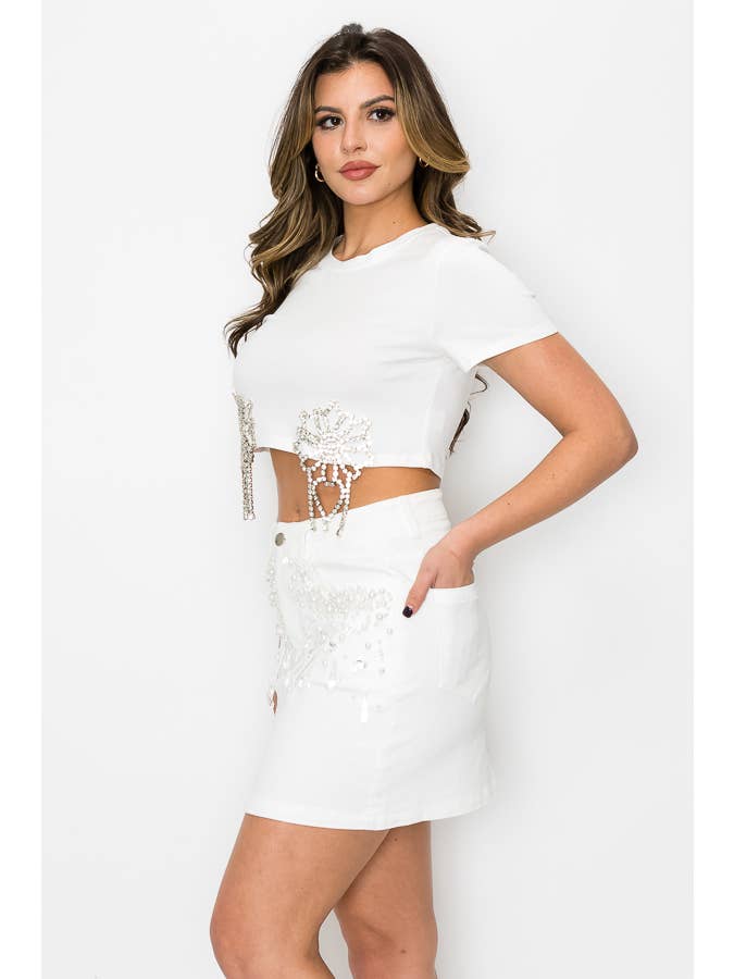 SALT – Engroshandel Nederdel - Dame – (SK1947) Denimnederdele med perler og krystaller i 3 farver12