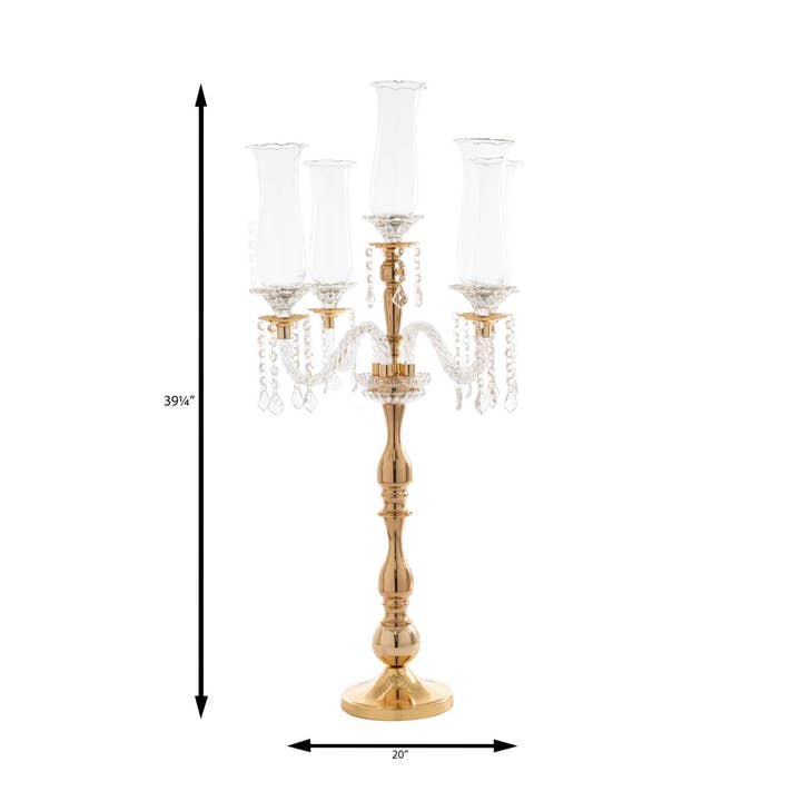 Crystal Candelabra 5 arm Glass Hurricane Globes 39" - Gold for wholesale on Faire