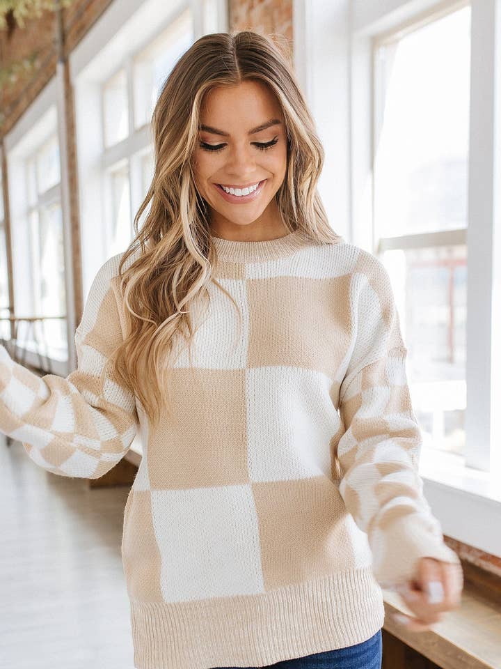 Rach Checkered Knit Sweater for wholesale by Liam & Company