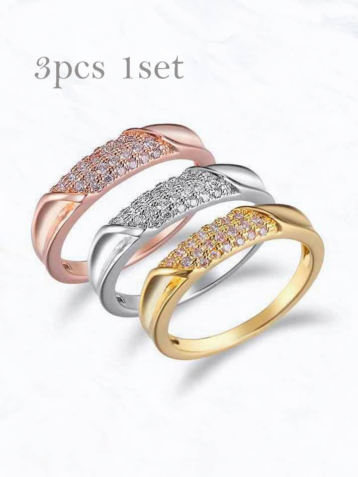 3 Stück, 1 Satz beschichtete, durchsichtige Pavé-Ringe für den Großhandel von Suzie Q USA