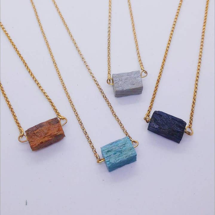 Necklace - Diffuser - Reclaimed Wood - Stainless Steel - Reclaimed Standards - the Cube for wholesale by Gardenia & Grit