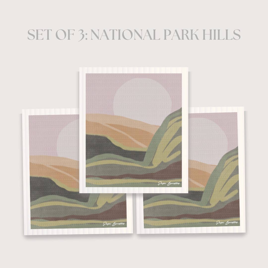 Paper Baristas - Wholesale Dishcloth - Set of 3 Swedish Dishcloths: National Park Hills1