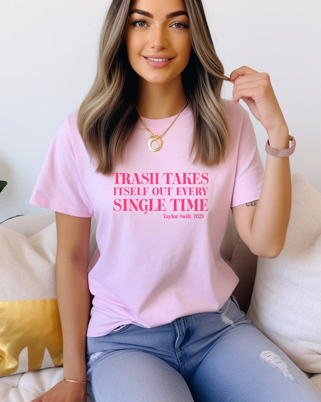 Uncommon Label - Wholesale Screen Printed T-Shirt - Women's - Trash Take Itself Out Swiftie Adult Tee (PINK)