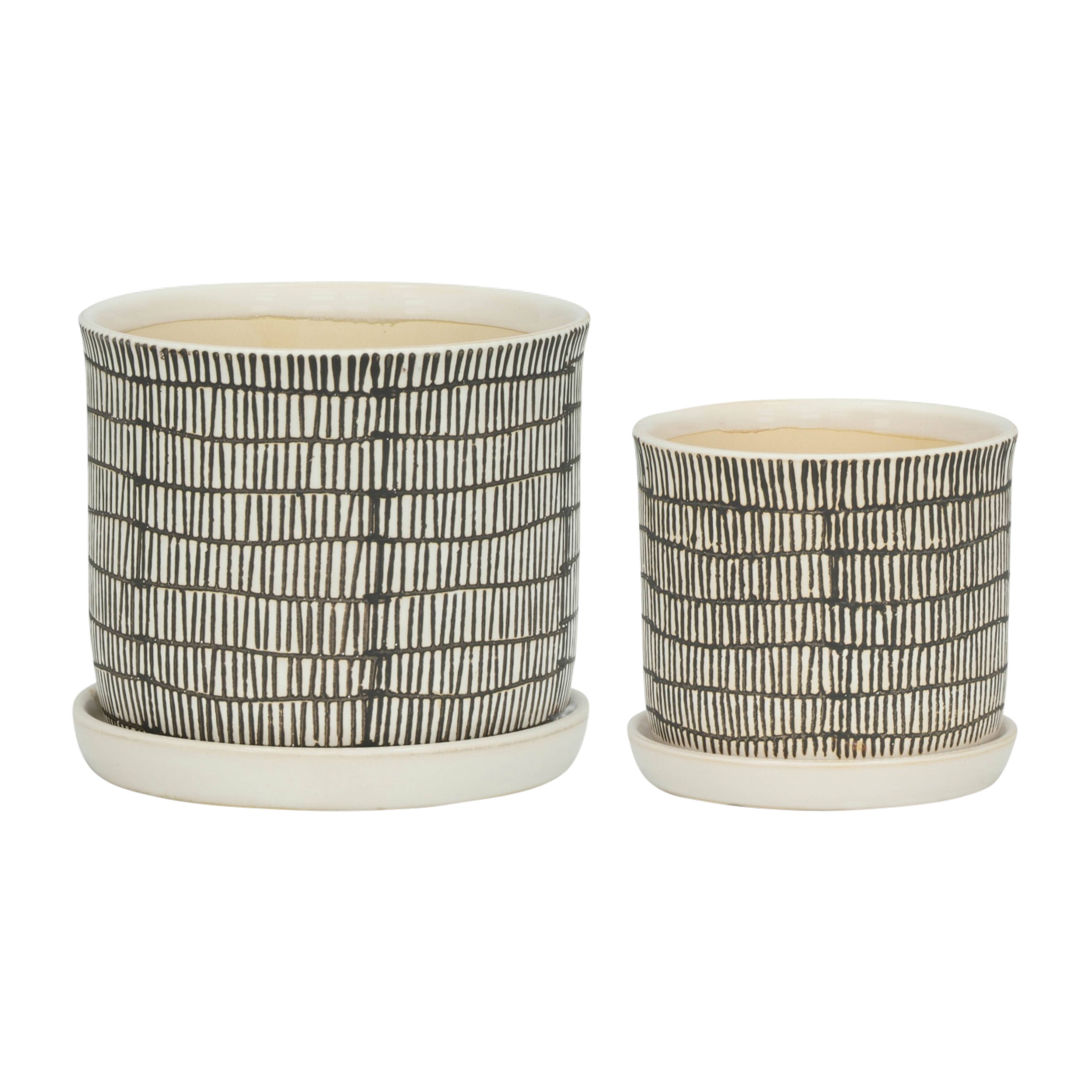 Sagebrook Home - Wholesale Plant Pot - Planters Set of 2 - Ivory Ceramic Line with Saucer, 6/8 in.5