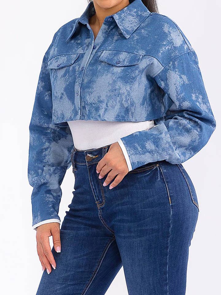 LONG SLEEVE BUTTON CLOSURE DENIM TIE DYE JACKET for wholesale by ROUSSEAU