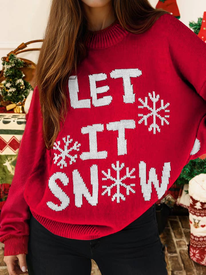 Fashion-W LET IT SNOW Christmas Dotty Sleeve Loose Sweater for wholesale by fashionworks