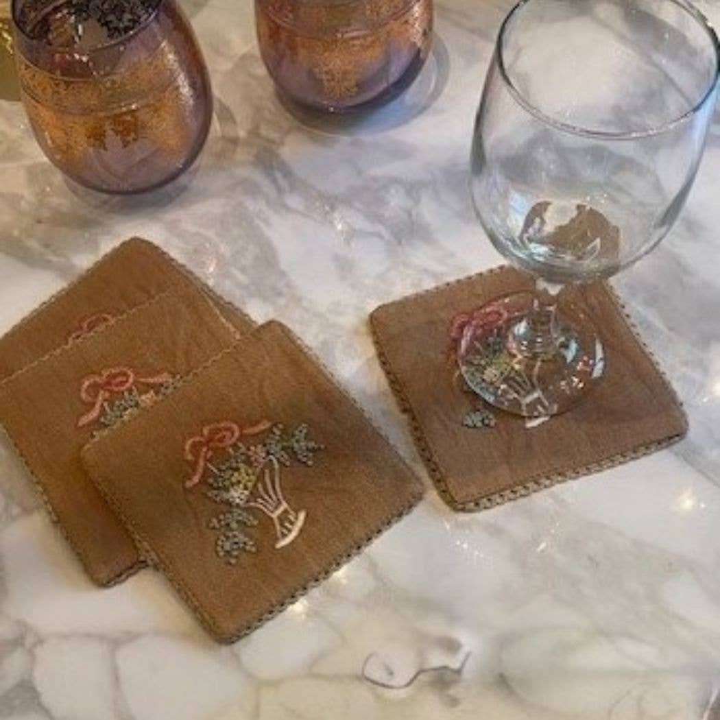 Shastra Home – wholesale Dinner & cloth napkin – Linen Embroidered Coasters - Set of 40
