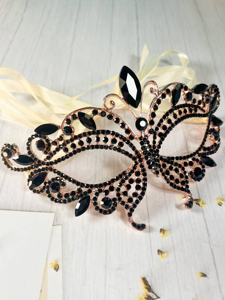 Happy Dream Gifts - Vente Déguisement – unisexe - Masque de mascarade en diamant noir, masque doré pour fête d'Halloween1