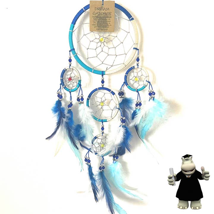 The Perfect Gift Shop UK Limited - Wholesale Dream Catcher - BLUE TURQUOISE CREAM ROUND HOOPED DREAM CATCHER