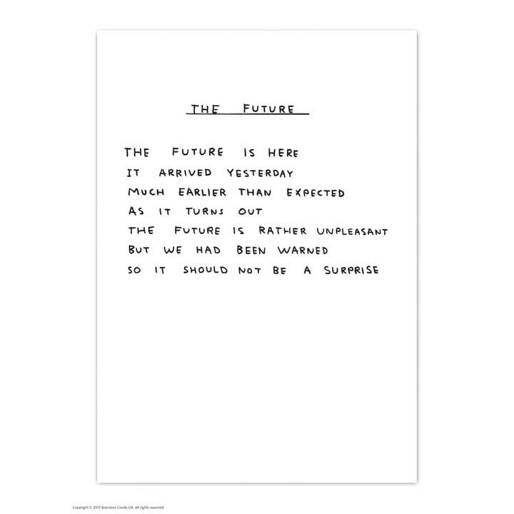 Funny A6 Art Postcard By David Shrigley - The Future for wholesale by David Shrigley x Brainbox Candy