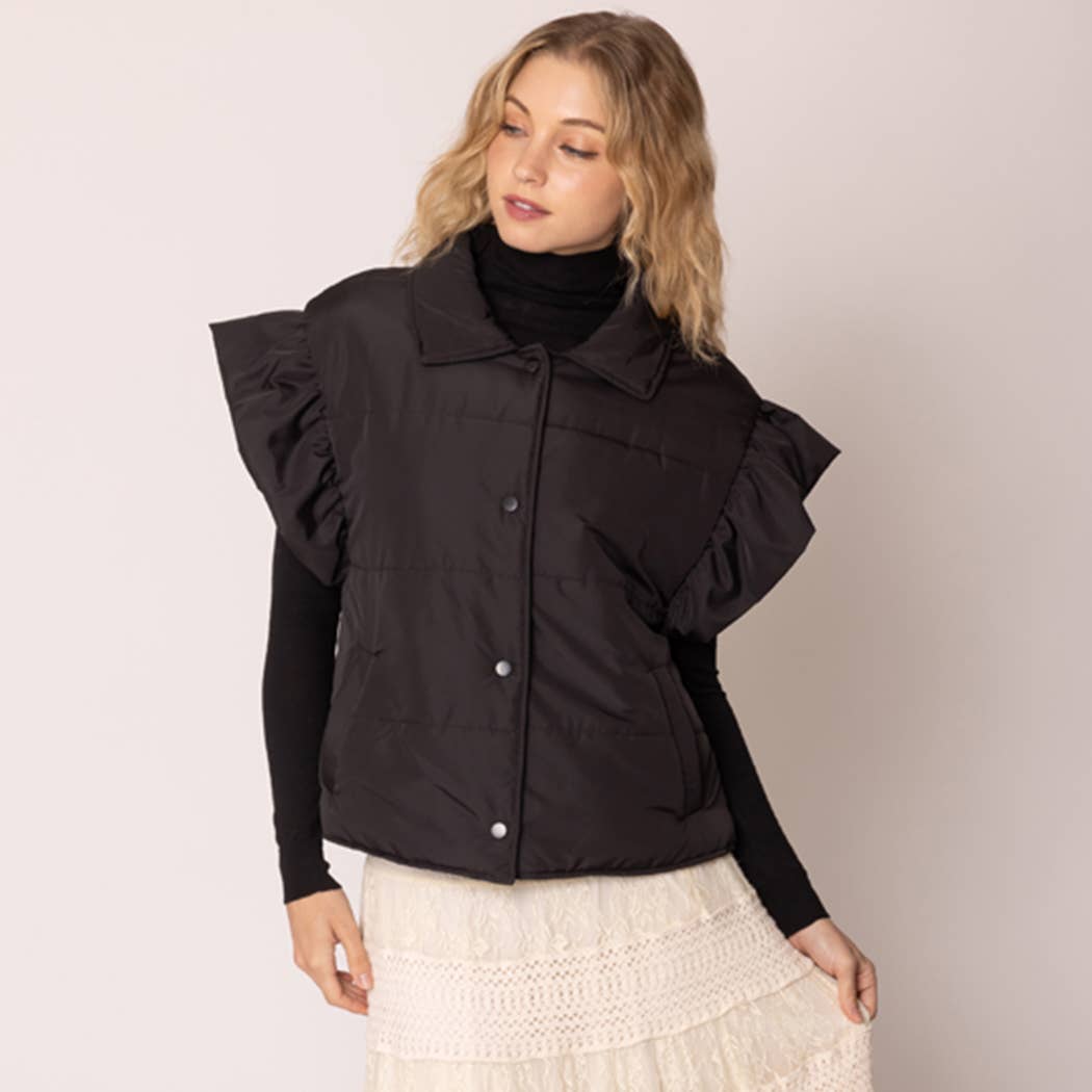 Fashion City - Wholesale Outerwear Vest - Women's - Ruffle Short Sleeve Puffer Padded Vest 14