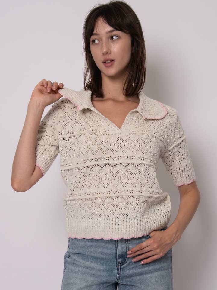 AINA SHORT SLEEVE POLO NECK PULL OVER- 57S133S for wholesale by RD Style