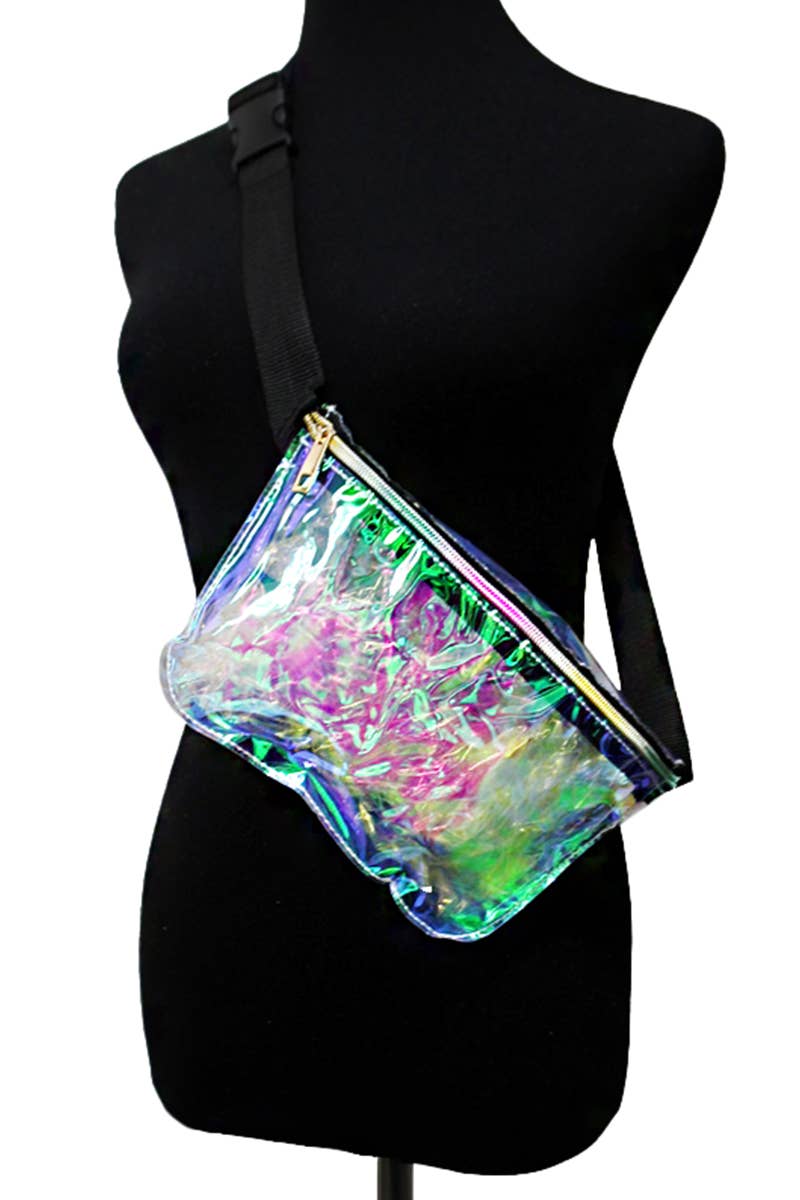 Cubic Iridescent Clear Holographic PVC Fanny Pack for wholesale on Faire