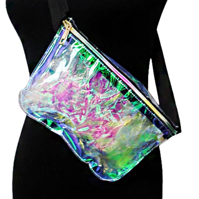 Cubic Iridescent Clear Holographic PVC Fanny Pack for wholesale on Faire0