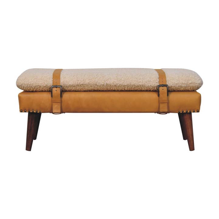Boucle x Tan Leather Bench for wholesale by Artisan Furniture