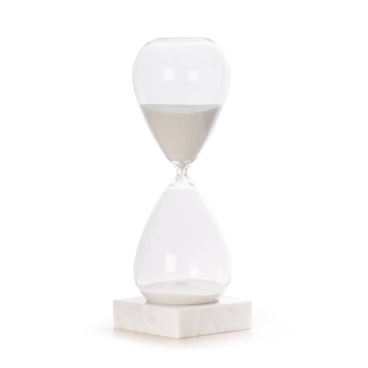 BeyBerk International - Wholesale Decorative Tabletop Object - 90 Minute Hourlass Sand Timer on Marble Base - White Sand
