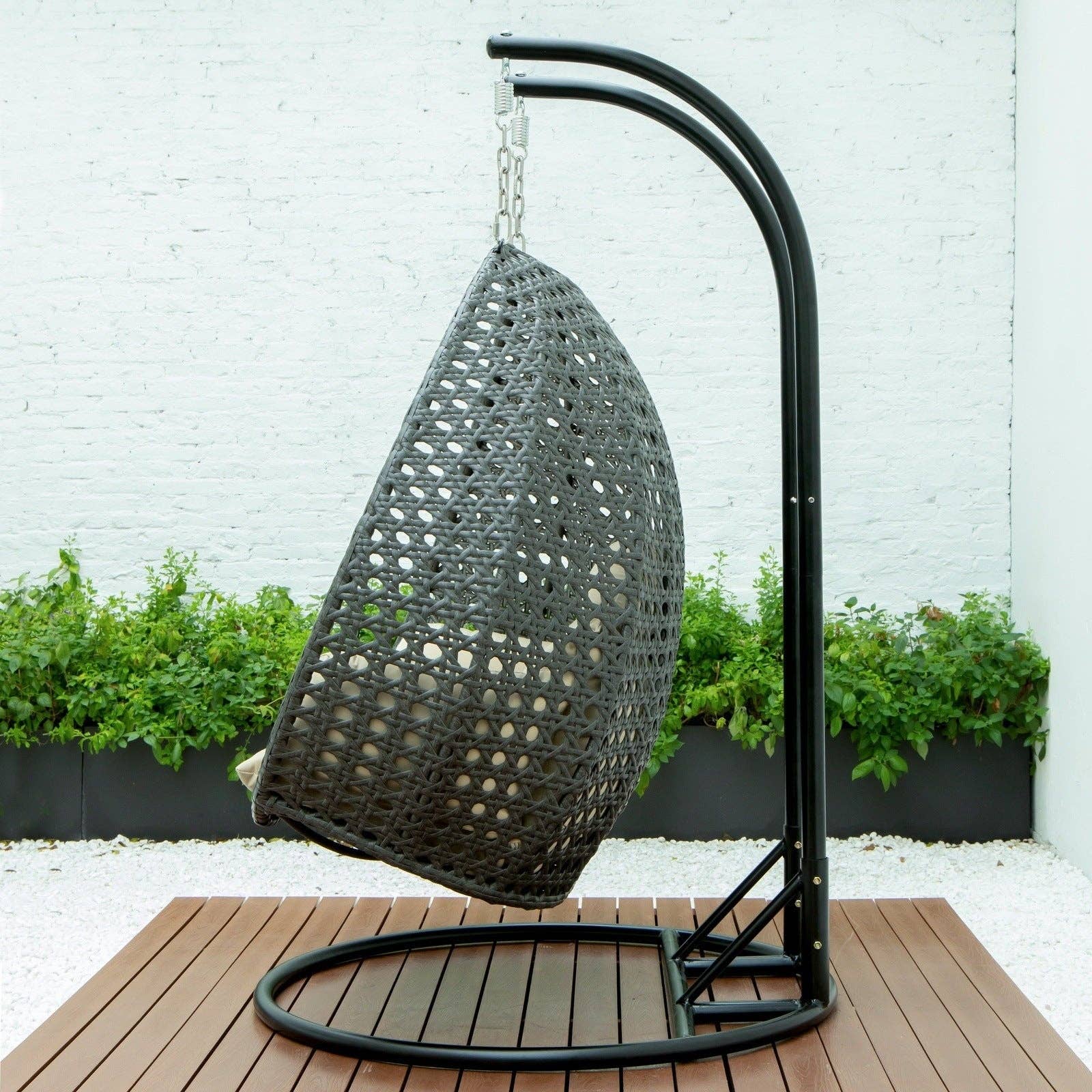 LeisureMod - Wholesale Egg Chair - Modern Charcoal Wicker Hanging Double Seater Egg Swing Chair112