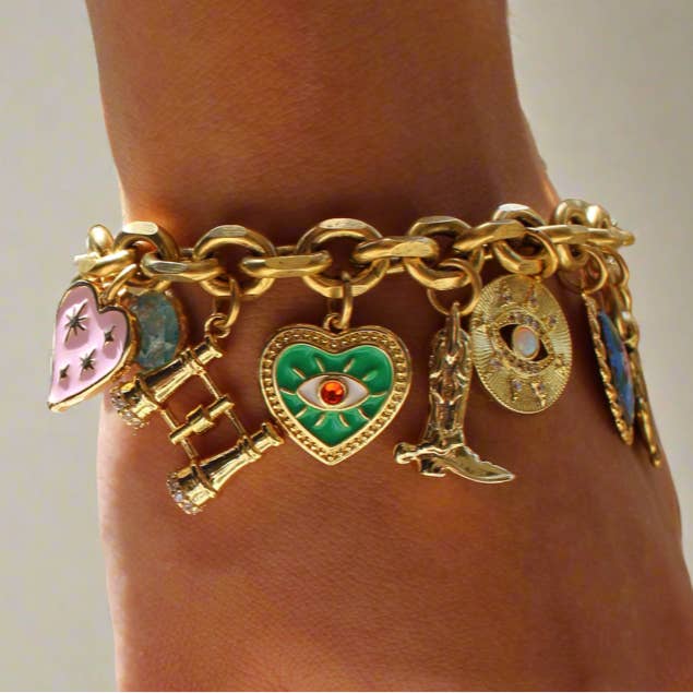 Antiqued Gold Charm Bracelet for wholesale on Faire