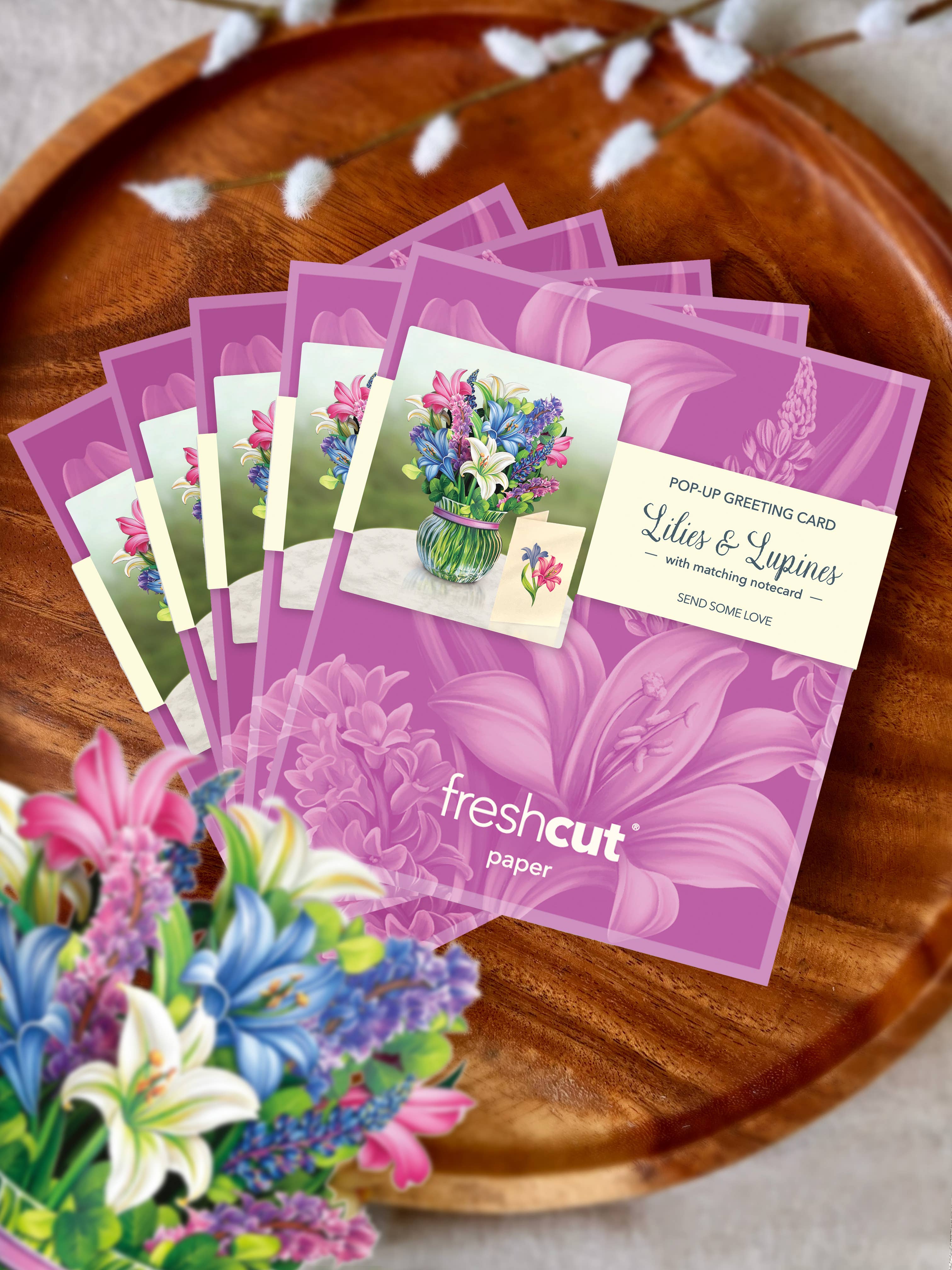 FreshCut Paper LLC - Wholesale Everyday Greeting Card - Mini Lilies & Lupines (10 Pop-up Greeting Cards)4