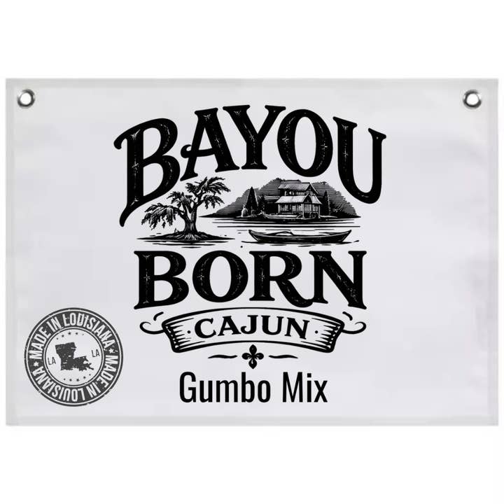 Bayou Born Gumbo Mix Rechteckiges Banner - Einzelhandelsschild für den Großhandel von Bayou Born