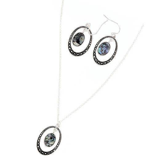 FR3210 Abalone Oval Shape Silver Tone Layers Pendent Set for wholesale by 0011 PREMIERE