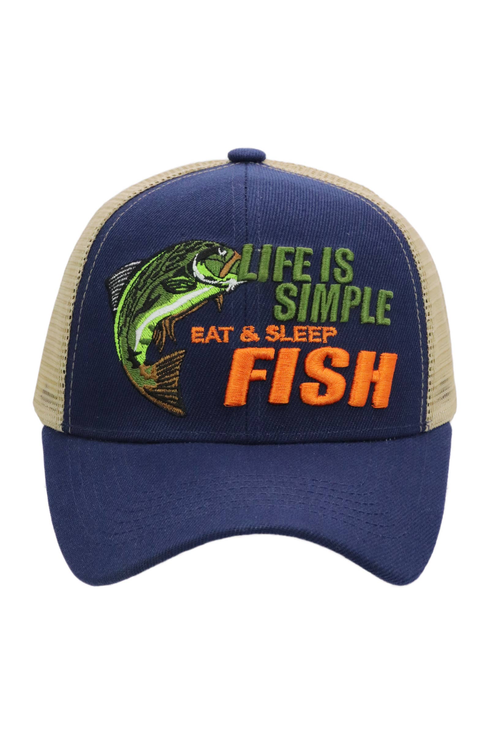 Cap Zone – Großhandel Trucker-Cap – Unisex – Das Leben ist einfach: Essen & Schlafen Fisch Mesh Trucker Hut7