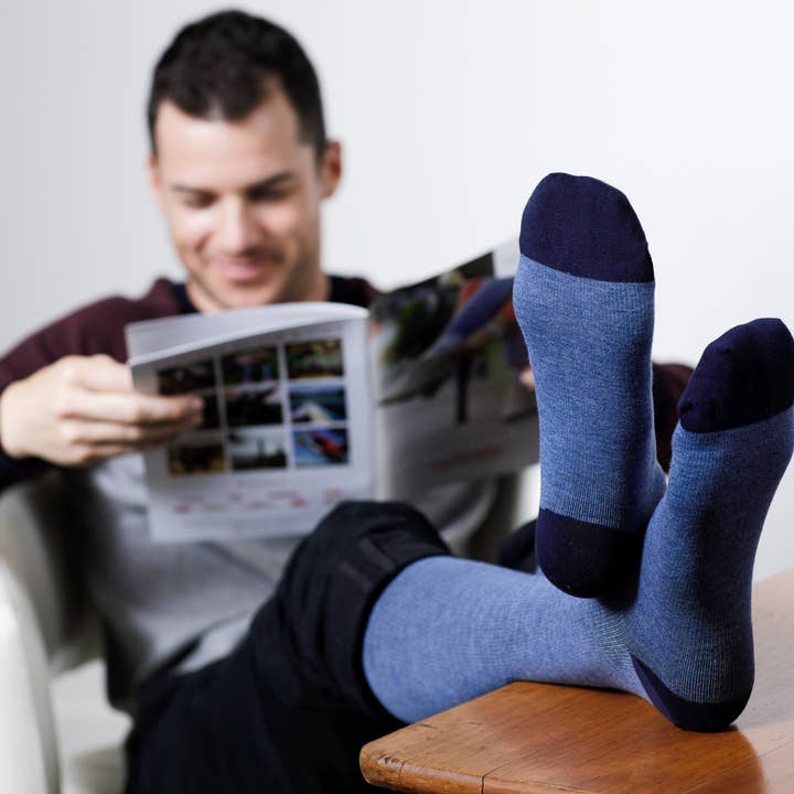 Navy 30-40 mmHg Cotton Compression Socks: Heathered Collection for wholesale on Faire