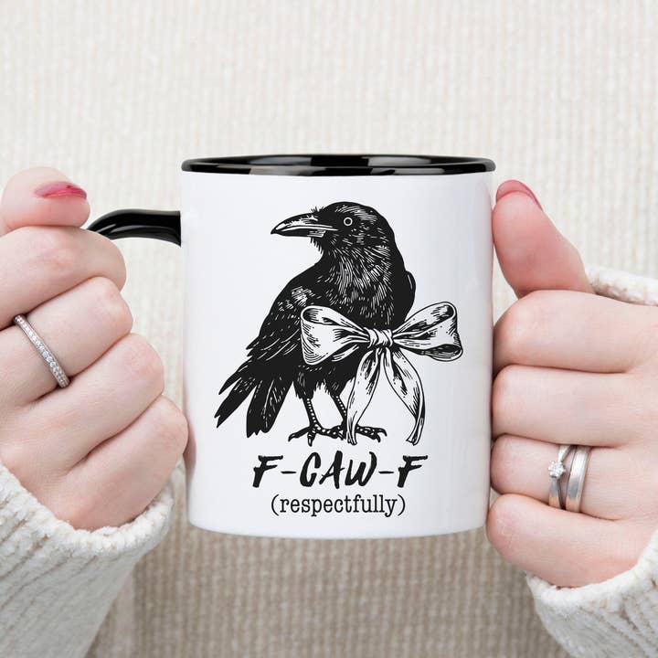 F-CAW-F Funny Crow Accent Mug, Retro Black Bow Crow Mug for wholesale by NVC Ecommerce LLC