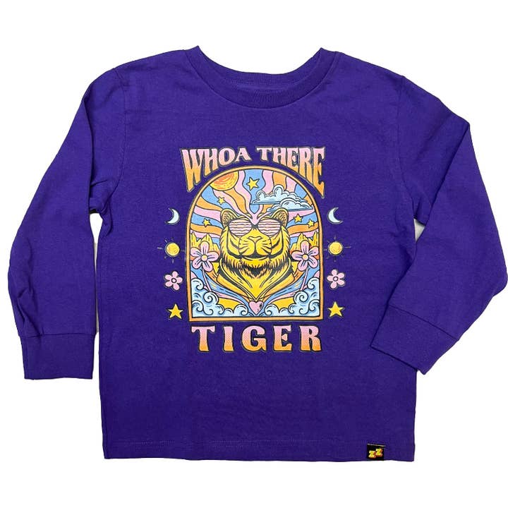 T-shirt à manches longues « Whoa There Tiger » | T-shirt graphique pour enfants | Tailles 2T-YXL pour la vente par ZuperZoo