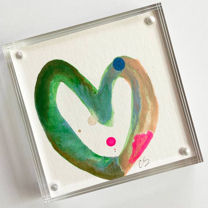 Framed Drippy Heart Acrylic Block for wholesale by Carrie Song Art